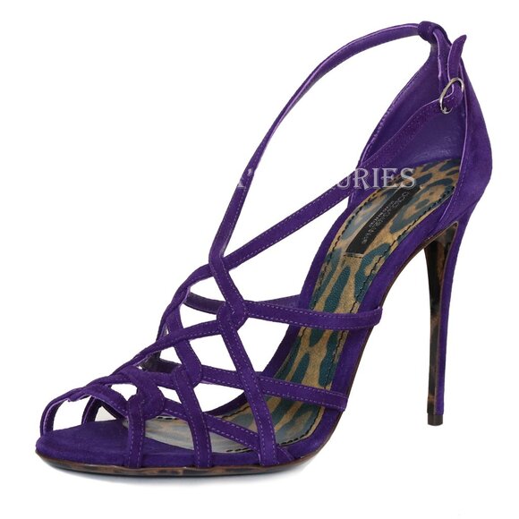 DOLCE & GABBANA SHOES SUEDE LEATHER STRAPPY HIGH HEEL PURPLE sz IT 39 US 9 - Picture 1 of 8